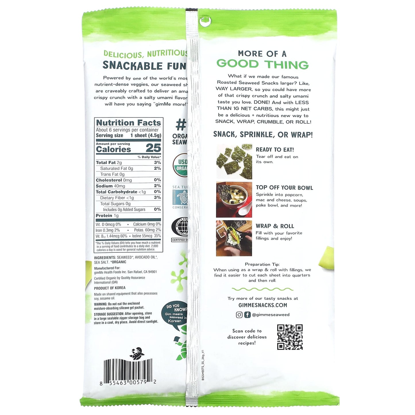 Roasted Seaweed Big Sheets Sea Salt & Avocado Oil